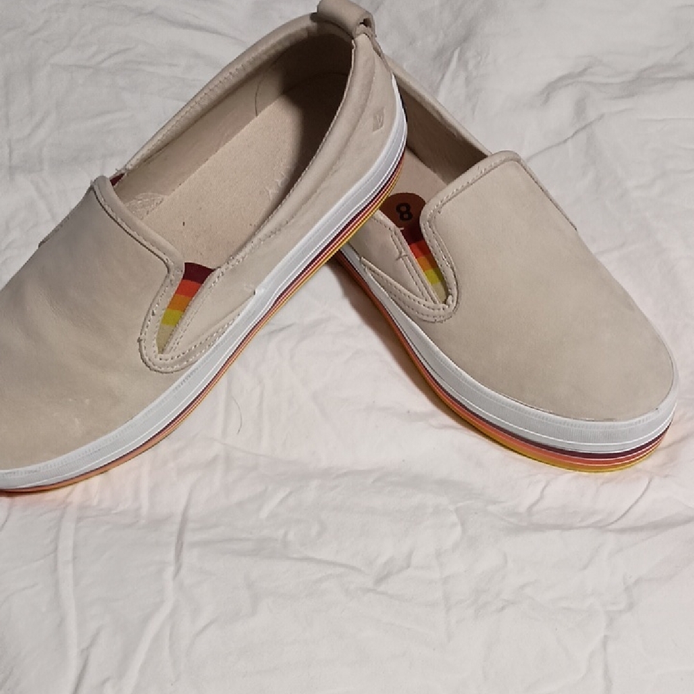 Sperry Beige Slip-On Shoes with Multicolor Sole